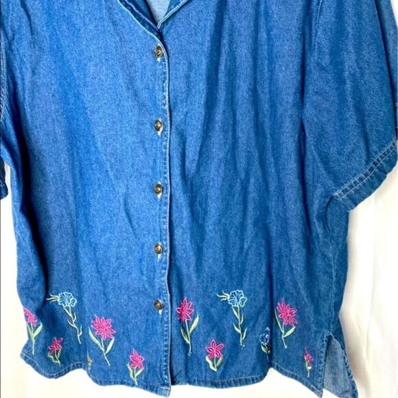 Embroidered Button Down Jean Shirt - Picture 2 of 3